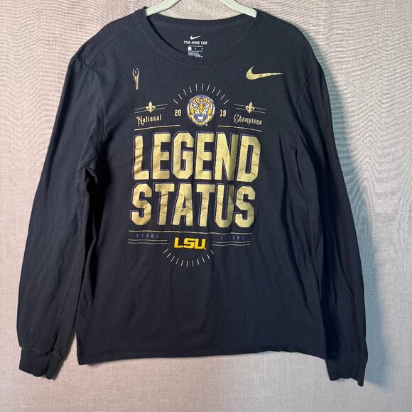 LSU Tigers 2019 National Champions LEGEND STATUS Black NIKE L/S T-shirt SZ L - Picture 1 of 5